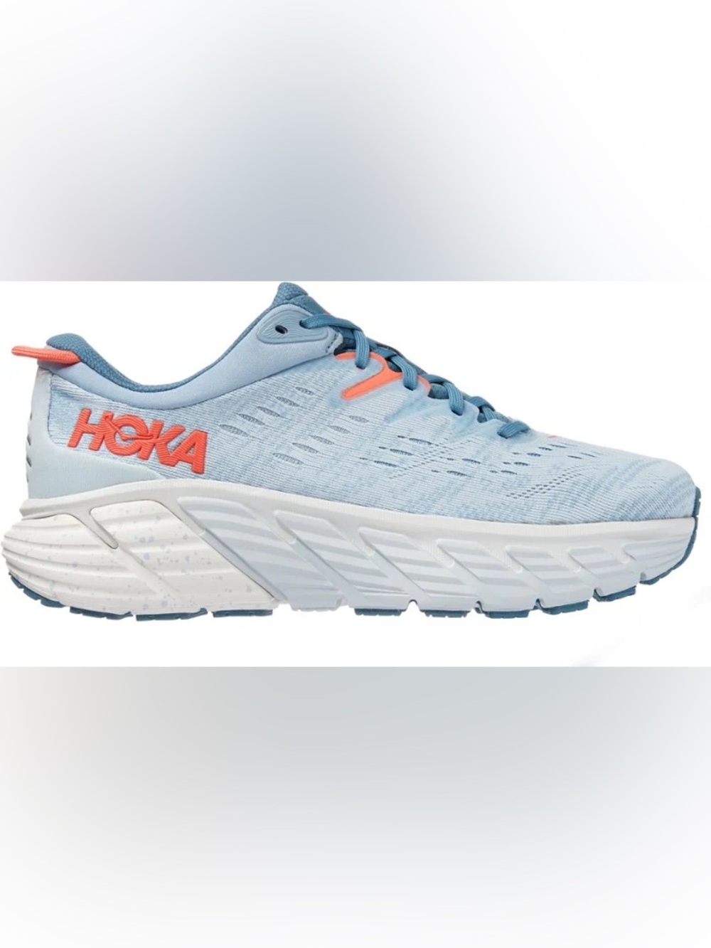 HOKA gaviota 4 Women's Light Blue Running Shoes with Coral Accents 6.5